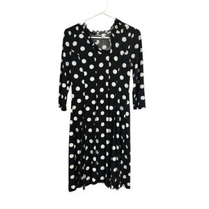Cato Polka‎ Dot Midi Dress Ruffle Neck 3/4 Sleeve Career Casual